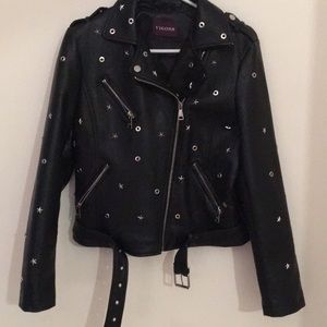 Star Studded Belted Leather Jacket